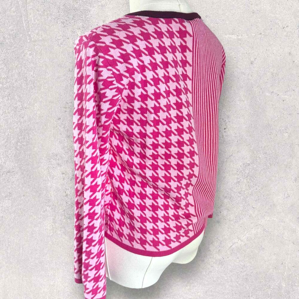 Dolan Pink White Long Sleeve Crew Neck Stripe Houndstooth Pullover Sweater Small - Picture 5 of 16